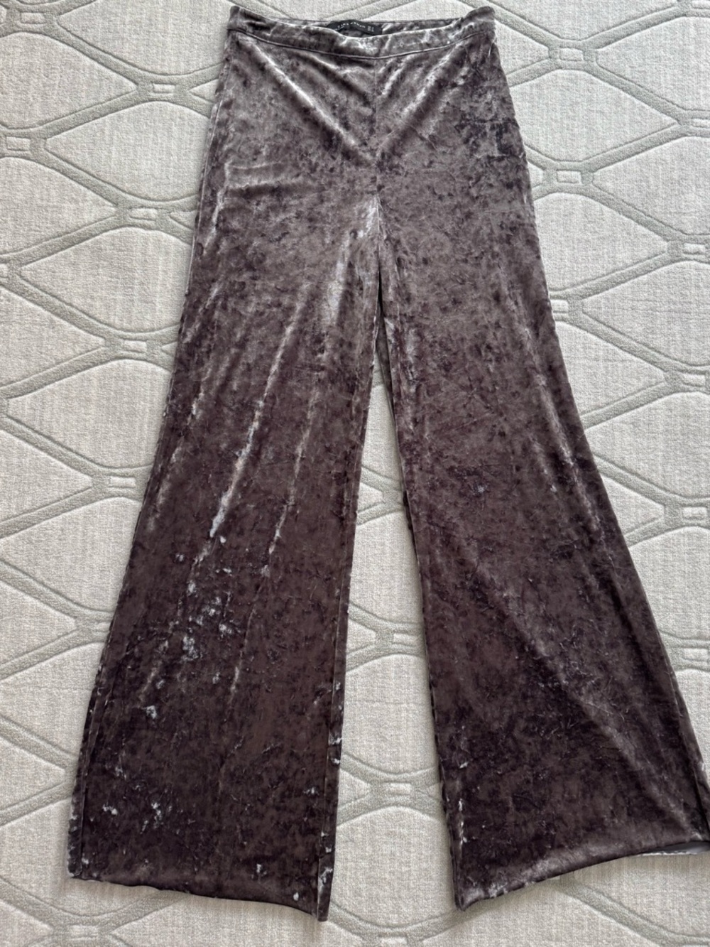 Zara Woman Crushed velvet velour palazzo pants with zipper Super cute Comfy SZ S - Picture 1 of 10